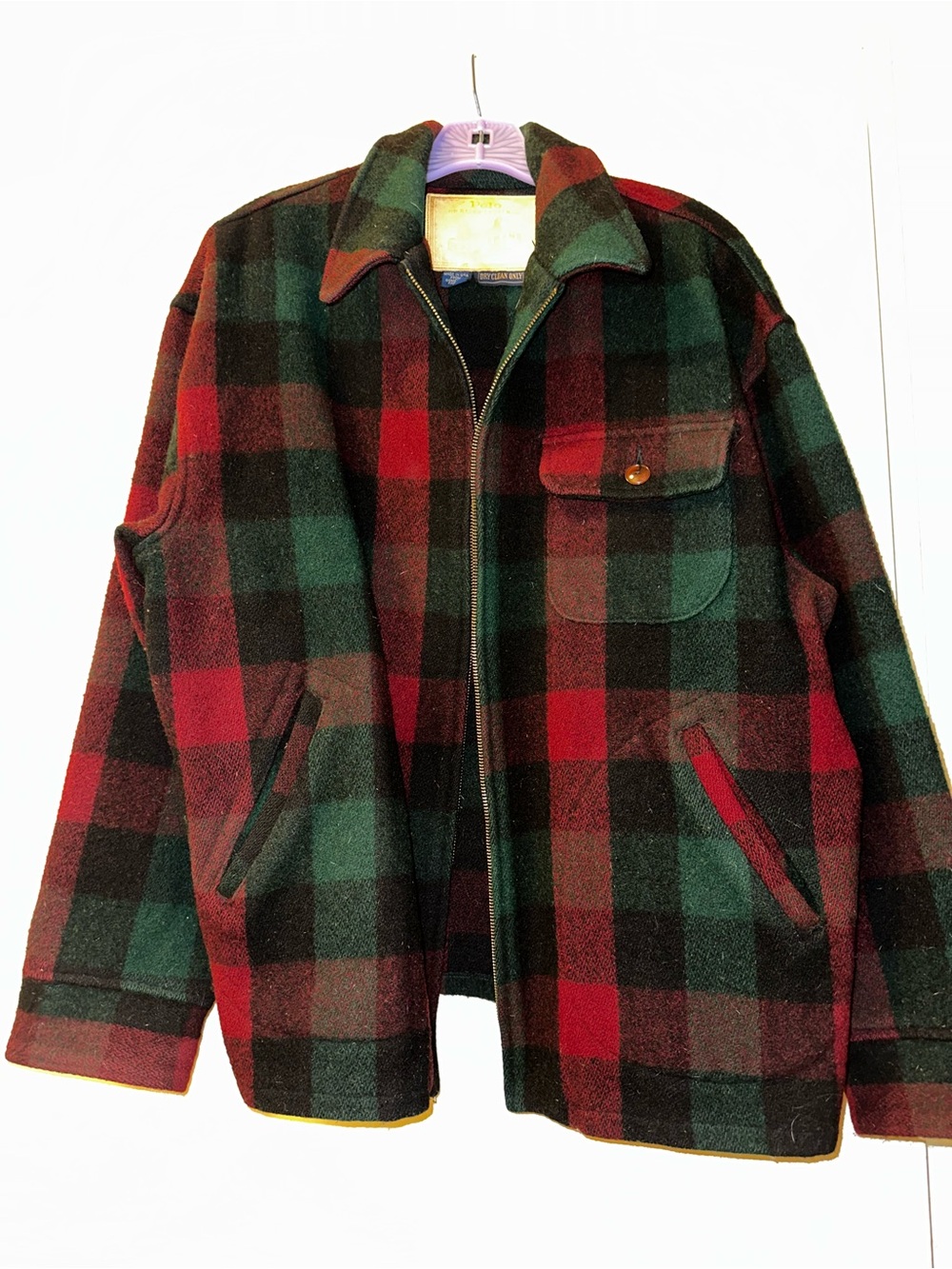 Vtg 90s Polo Ralph Lauren Sportsman Wool Plaid Jacket leather Patch Hunting USA